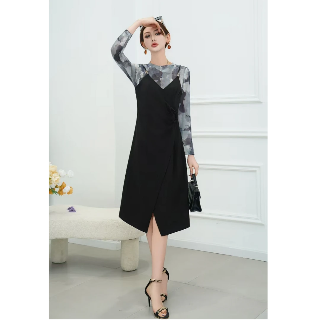 A378 2024法式复古吊带连衣裙女新款洋气宽松中长裙子QL829款