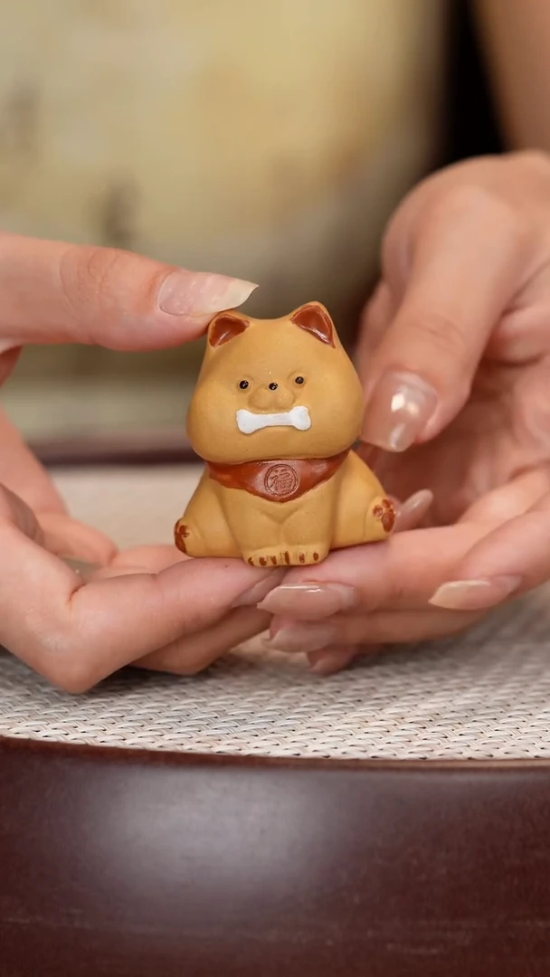 紫砂茶杯段泥小狗