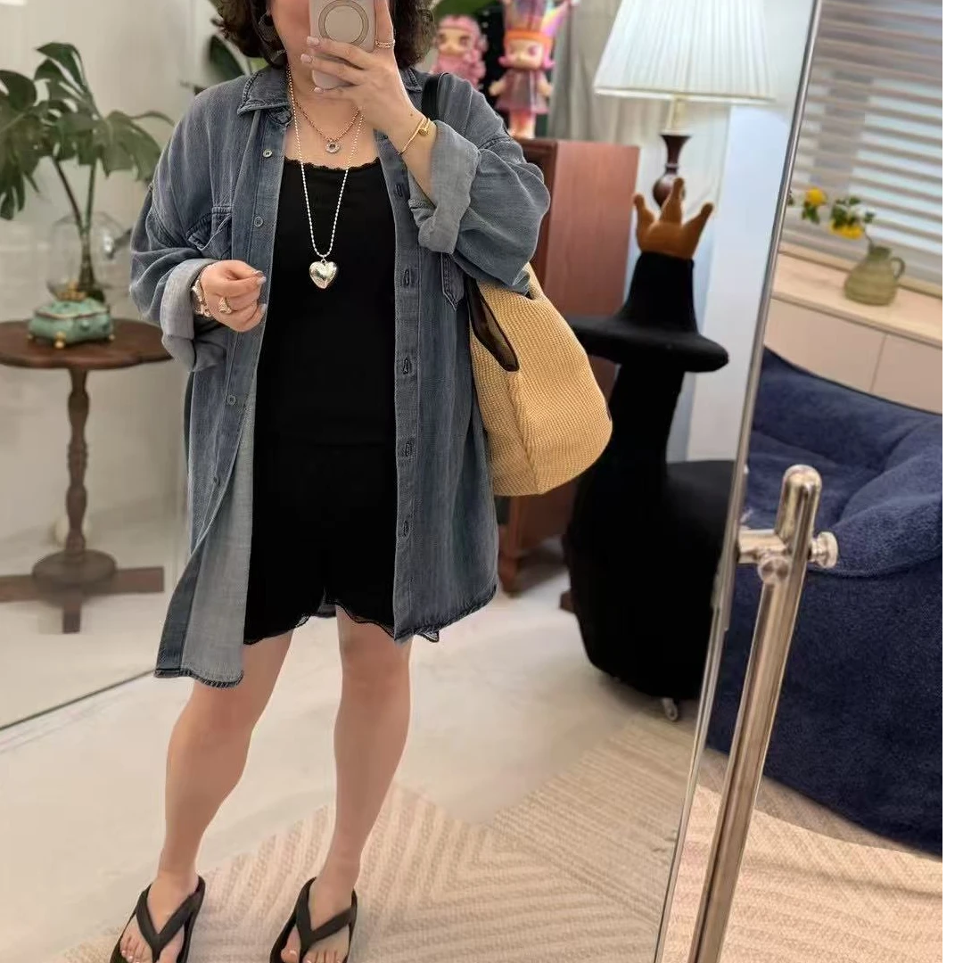Meet遇见-春季定制版超长牛仔衬衣