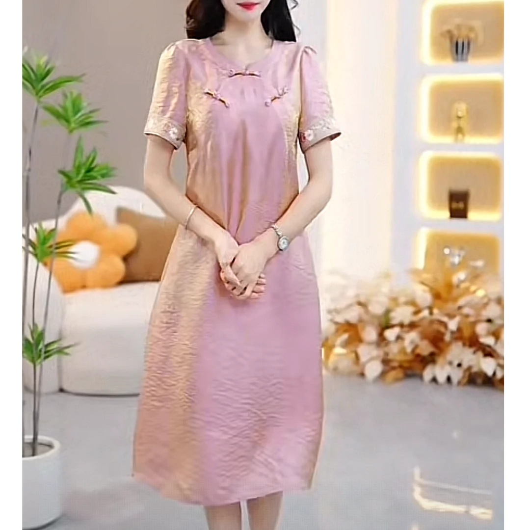 高端洋气时尚复古连衣裙女2025夏季新款清新优雅气质减龄中长裙子