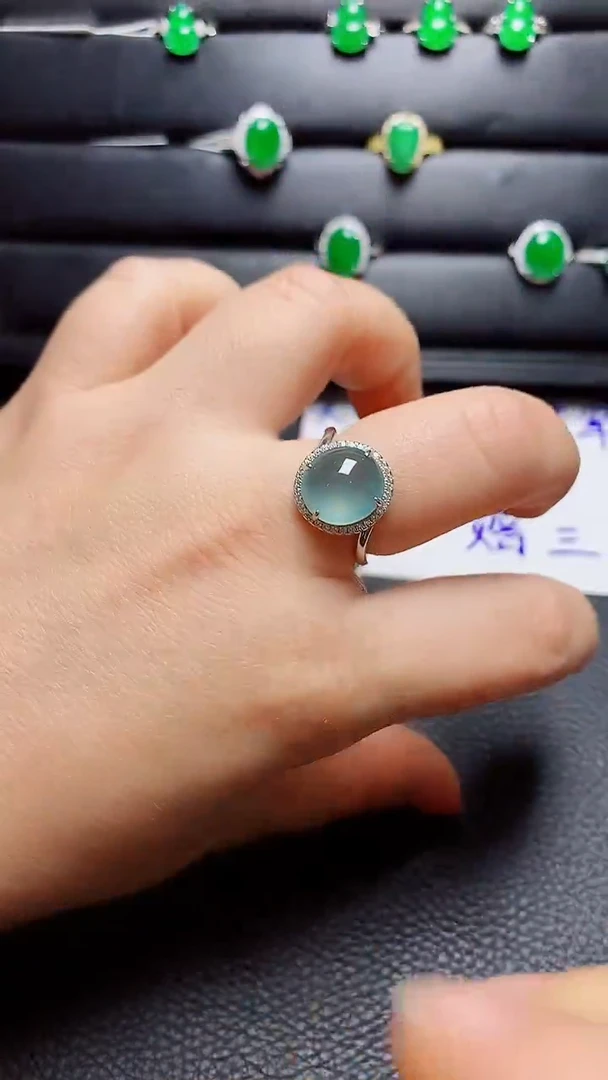 银S925镶嵌戒指翡翠 天然翡翠A货s925银镶