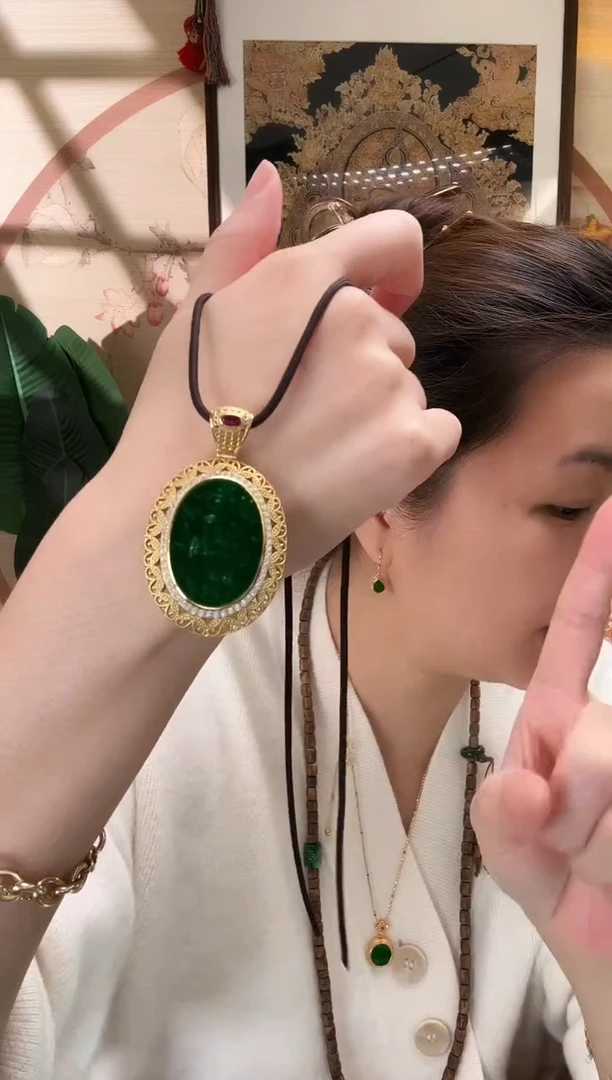 吊坠(不含链)银S925镶嵌翡翠吊坠