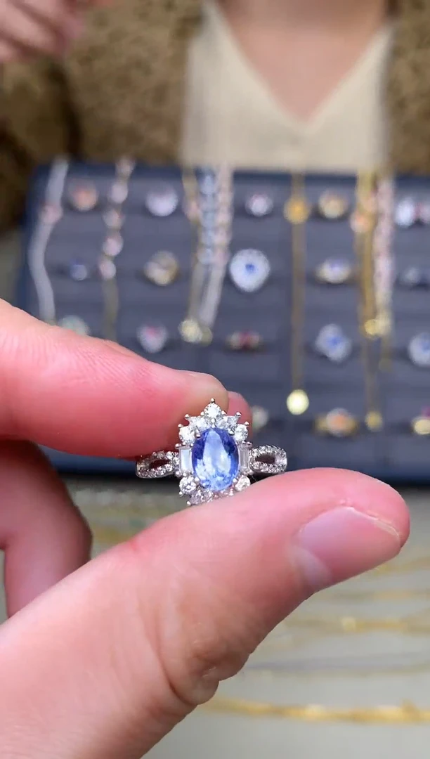 戒指蓝宝石银S925镶嵌戒指