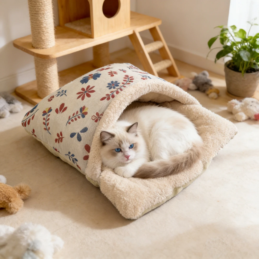 宠乐奇猫窝冬季保暖封闭式猫咪睡袋羊羔绒睡觉窝加厚可钻被子窝