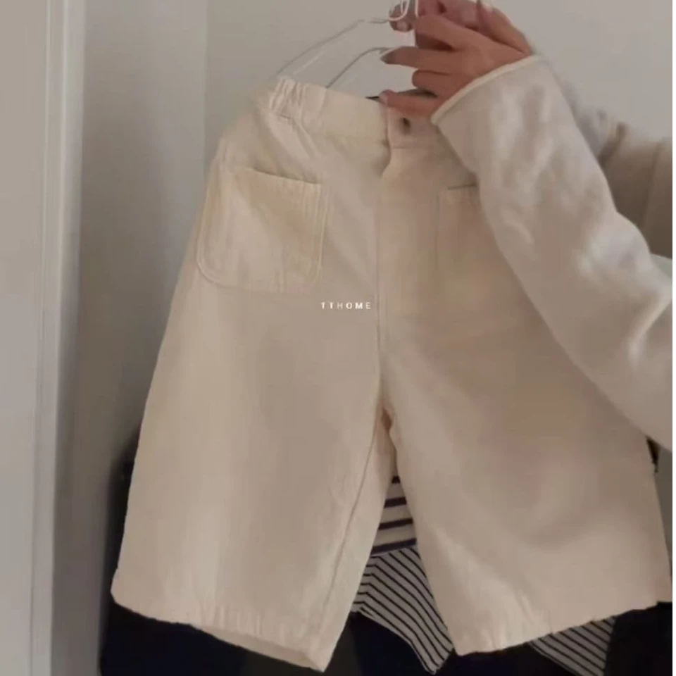 TT HOME 简约韩系白色微阔裤 面料很有质感