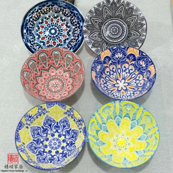 M【8个装】波西米亚风6英寸陶瓷碗【图案随机发】