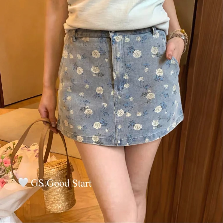 【碎花牛仔】2025新款夏季清新半裙显瘦显高牛仔小碎花短裙时尚裙子