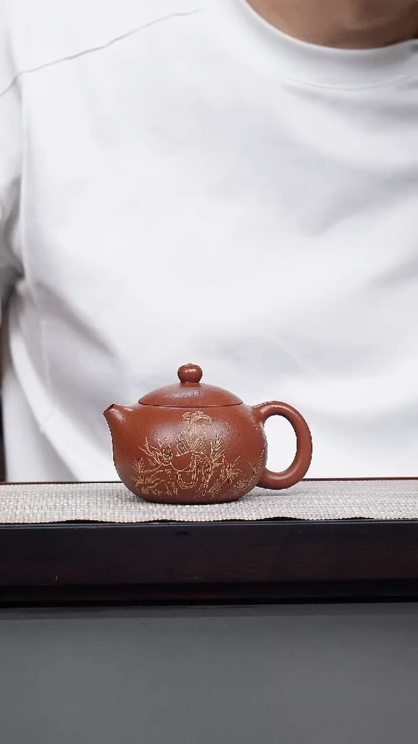 茶壶紫砂鹅黄朱泥刻绘西施