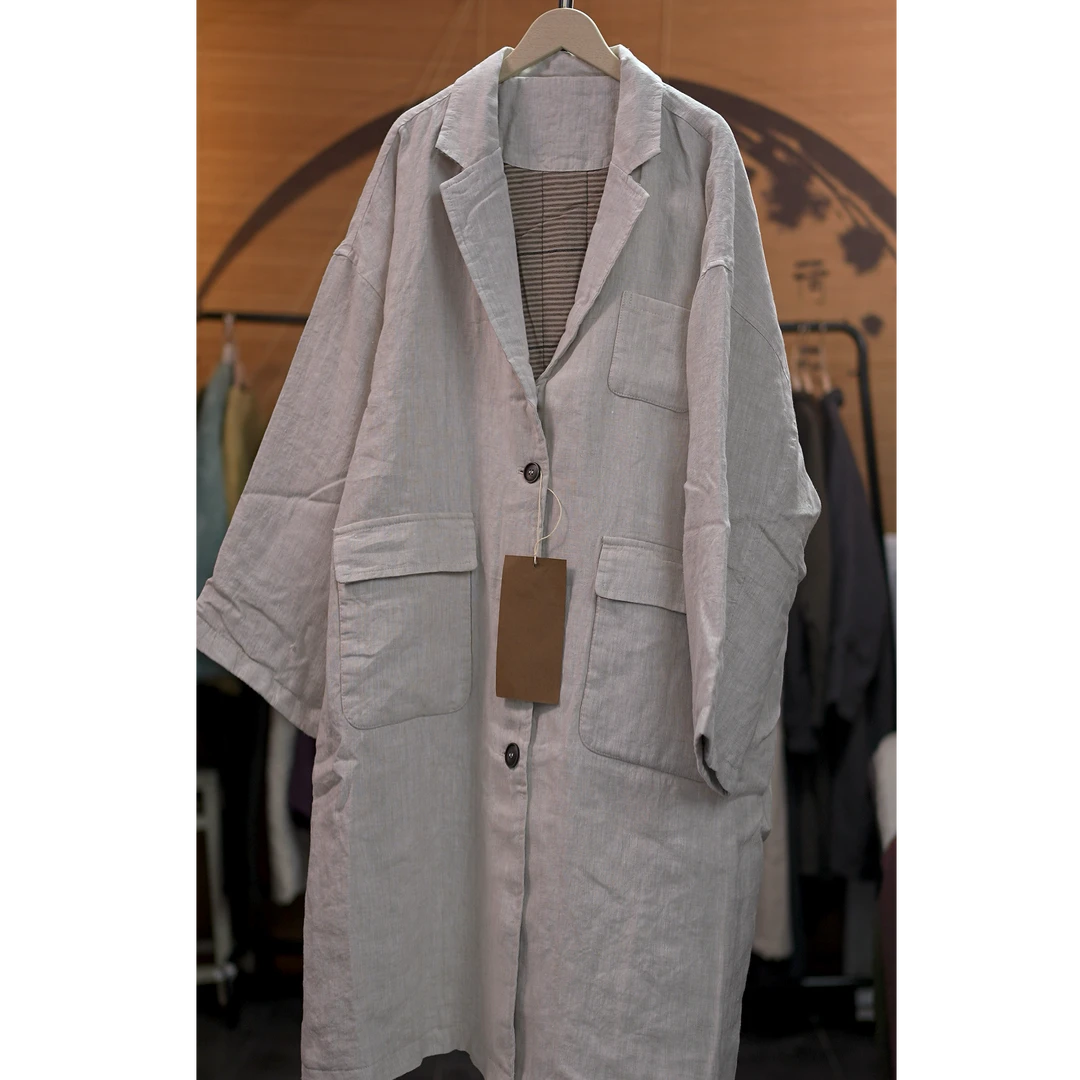 65035 中长款翻领亚麻棉服 （衣长103 胸围142）