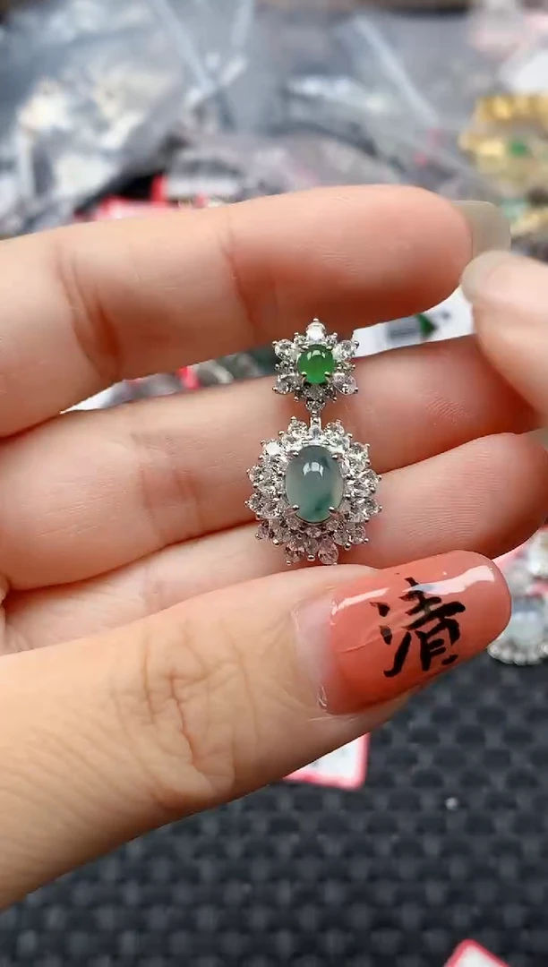 银S925镶嵌戒指翡翠天然A货缅甸翡翠