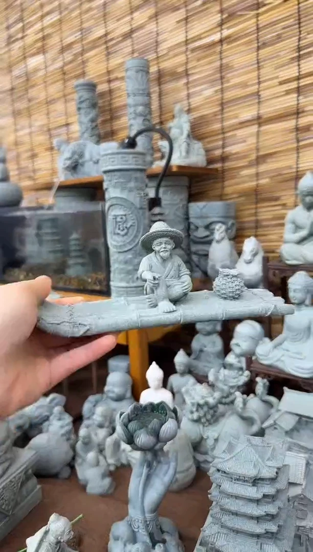 石材青砂石竹筏钓鱼翁