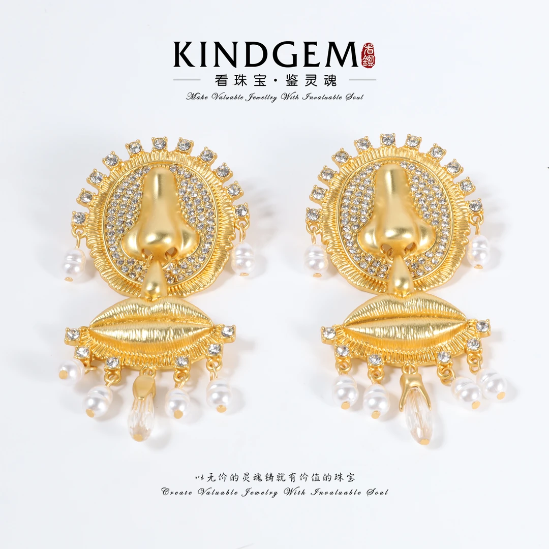 铜合金耳饰 KindGem 复古轻奢设计师款个性耳环大款 C-46083