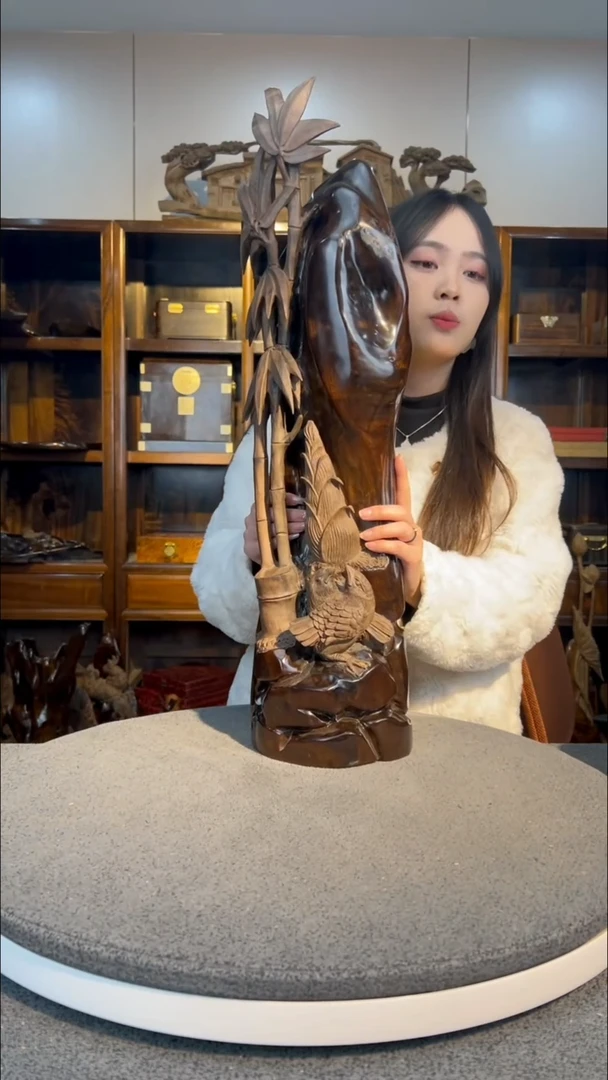 【闪购商品】金丝楠木雕竹报平安1