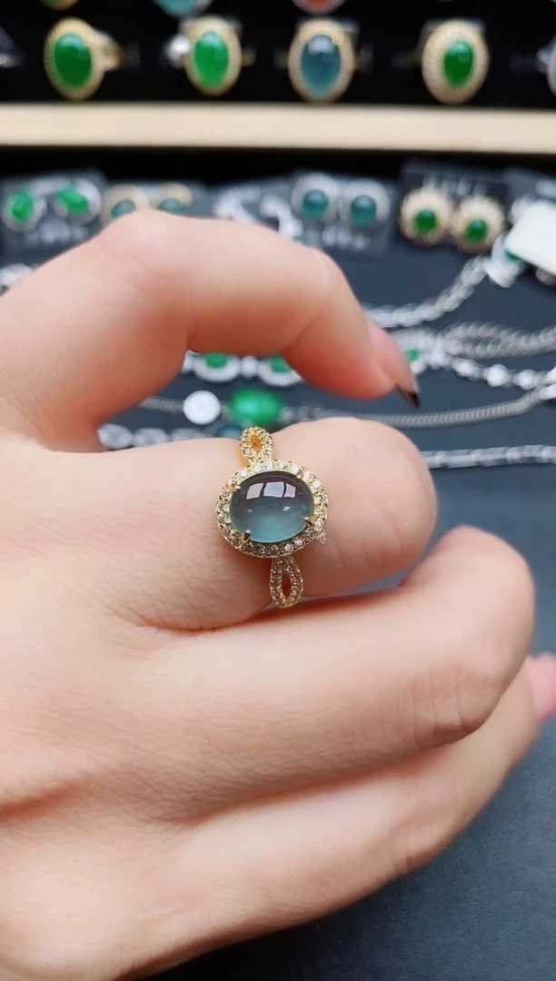 翡翠戒指银S925镶嵌50805