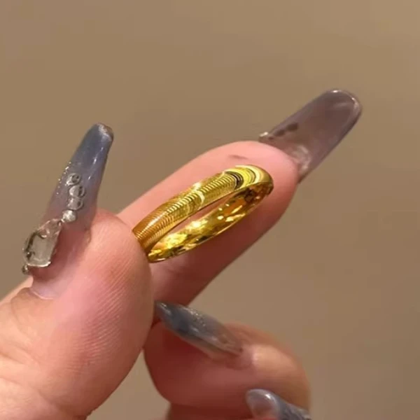 铜合金戒指 ins猫眼戒指素圈波纹指环氛围感配饰轻奢简约实心金色