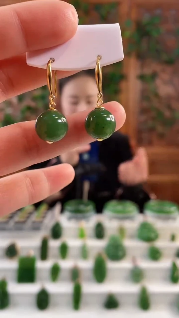 【闪购商品】和田玉耳钩银S925镶嵌大气贯穿