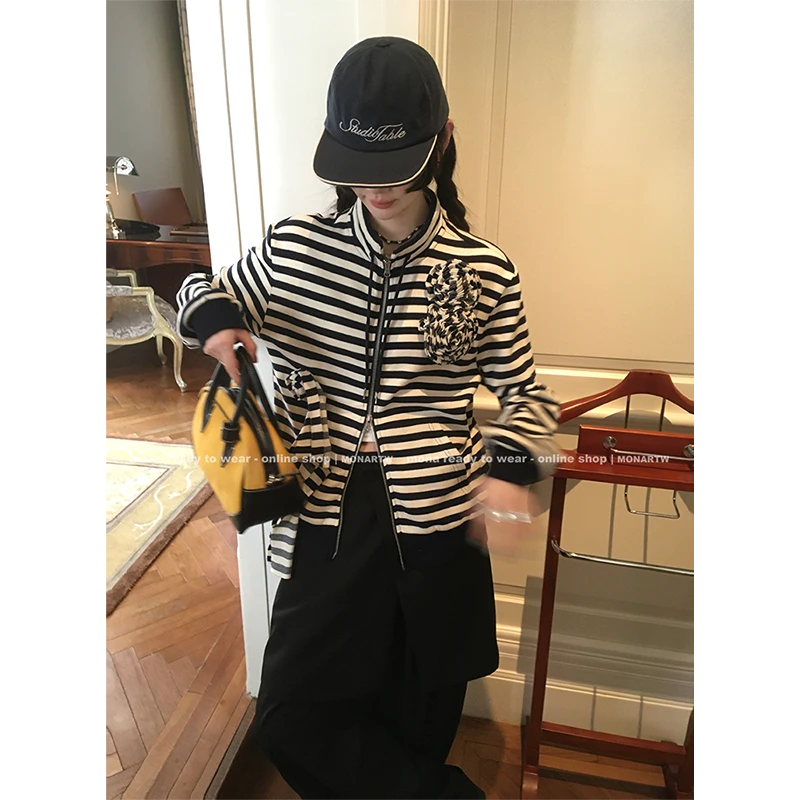 【Mona张绮贤】MONA 100棉 条纹卫衣开衫女 O124T10660