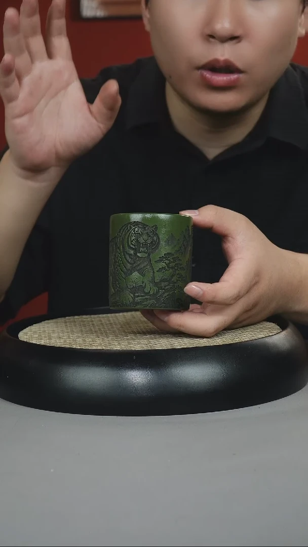 茶壶紫砂绿泥 直筒杯 卧虎藏龙