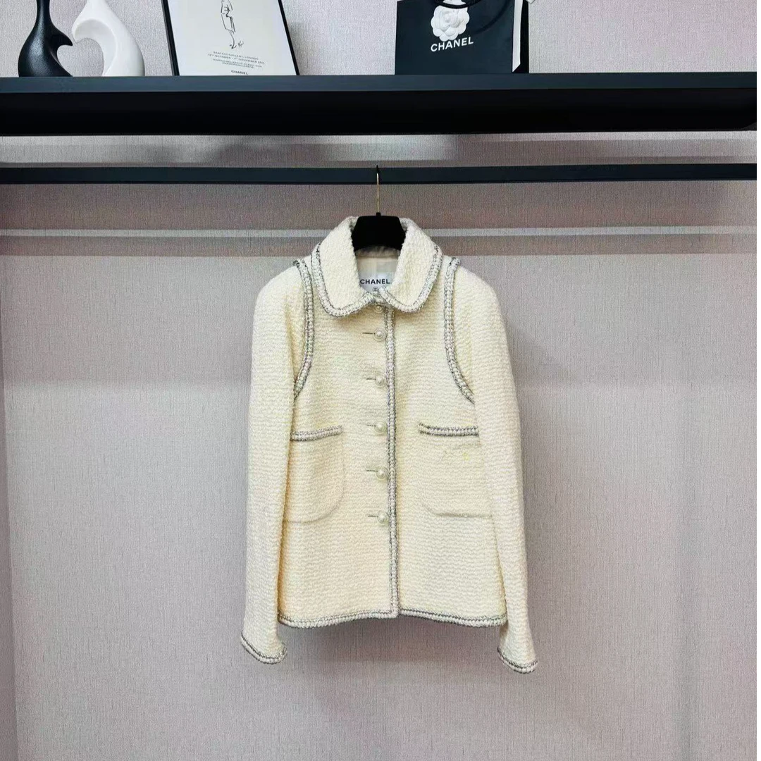 95新 Chanel/香奈儿 地控系列白色软呢外套/F44/编号865