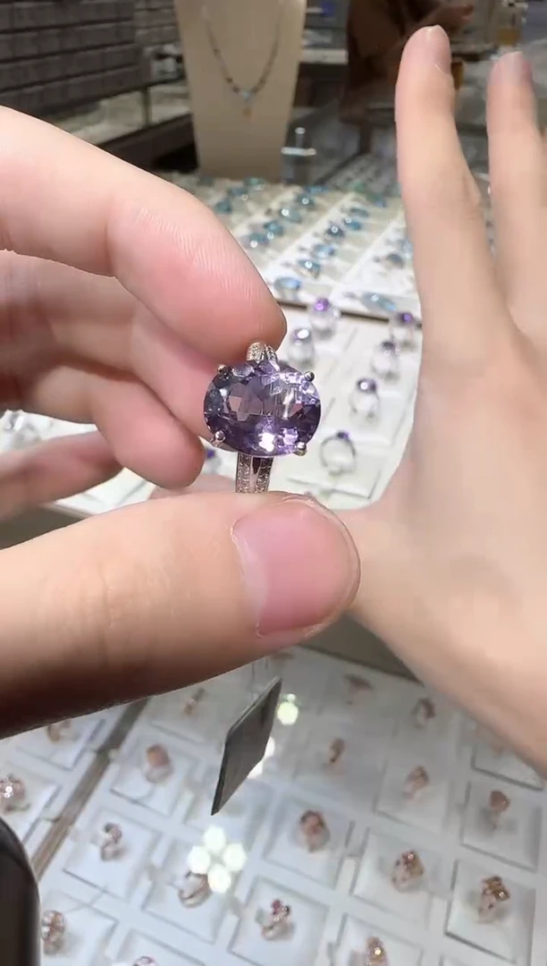 紫晶戒指银S925镶嵌简约款12*10mm