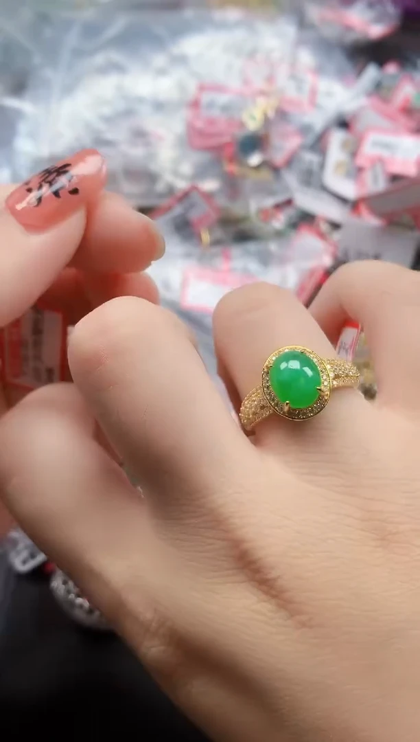 银S925镶嵌戒指翡翠天然A货缅甸翡翠