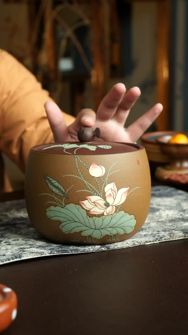 茶杯紫砂26号 荷花茶叶罐 宜兴紫砂原矿作品