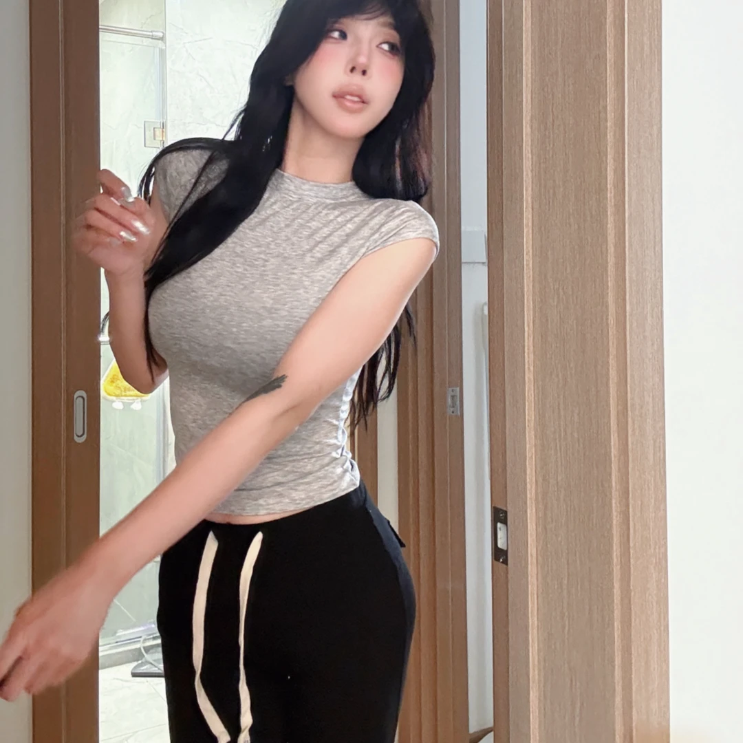 夏季简约风垂感松紧抽绳裤显瘦舒适休闲长裤