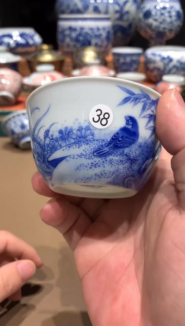 杯青花花鸟的杯子额额