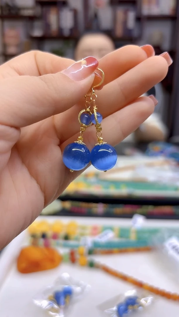 【闪购商品】碧玺猫眼耳饰14K金镶嵌E687