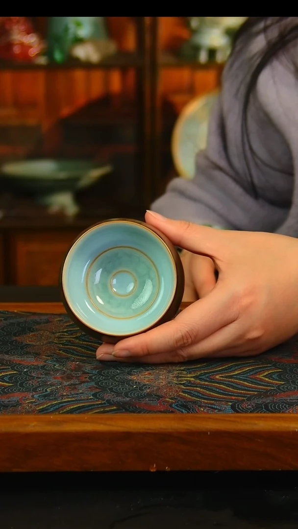 瓷片四色冰心杯，微瑕