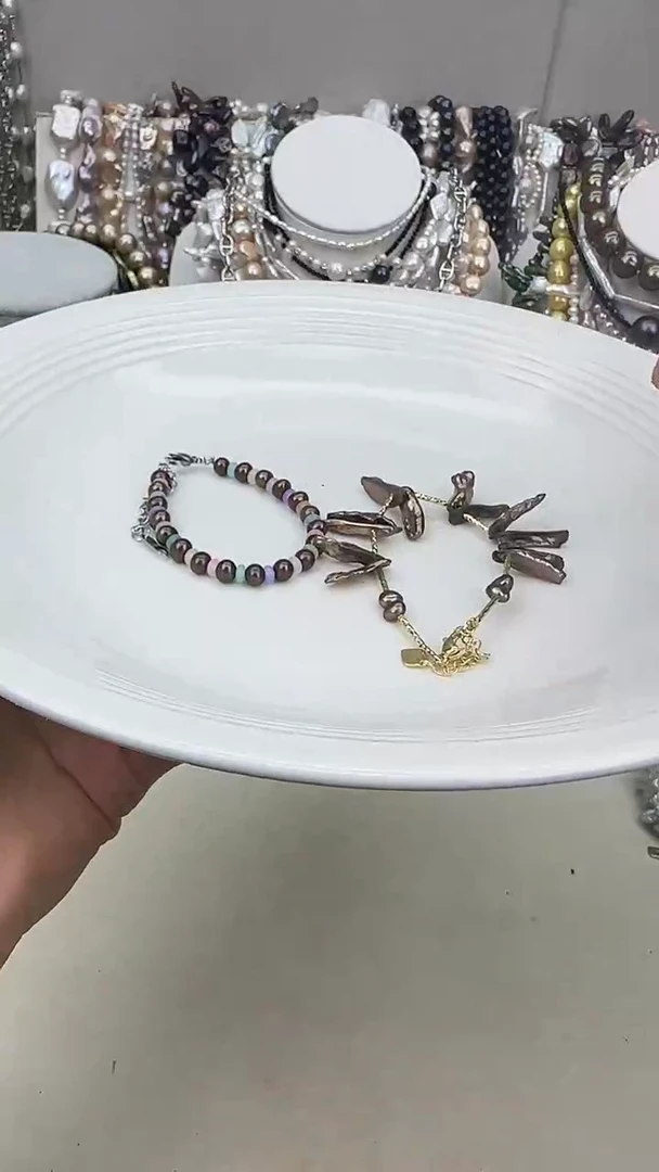 颈饰银S925镀金镶嵌淡水珍珠1