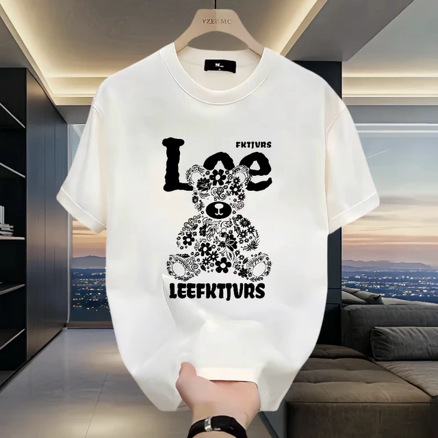 迪柯登简约潮牌宽松男装加大码重磅纯棉圆领五分袖短袖T恤秀禾