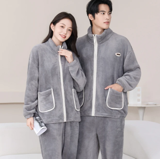 【S1小苗专属】冬季新款情侣立领加厚珊瑚绒宽松大码居家服