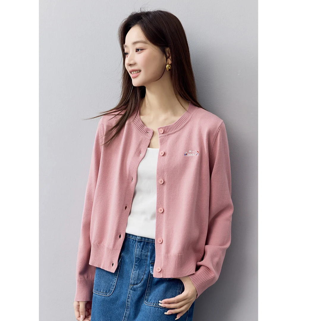 茵曼2025春季时尚女装休闲舒适新款圆领毛衫针织衫百搭开衫毛衣女