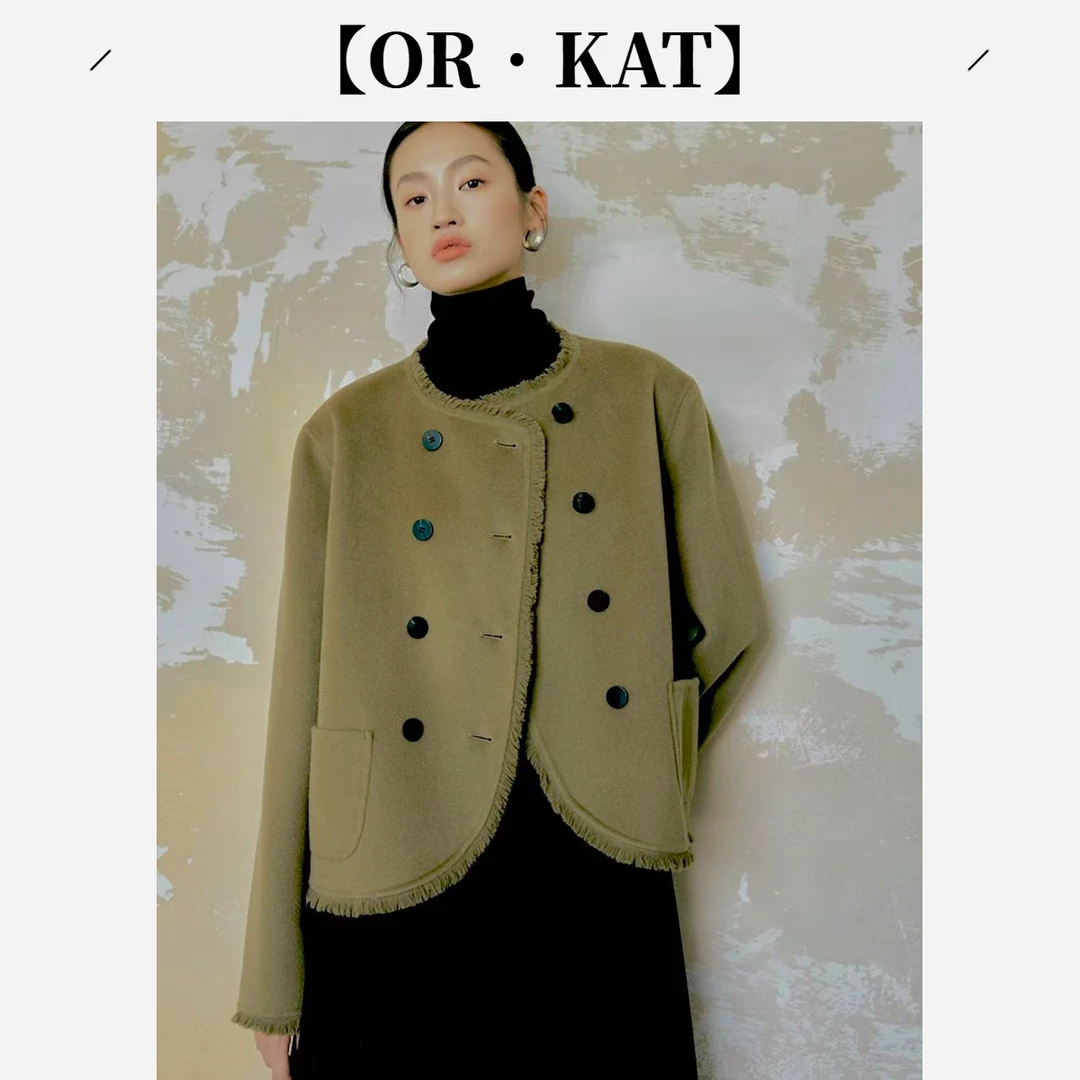 【OR•KAT】NN2220新款高定双面羊毛大衣短款时尚复古设计师双排扣