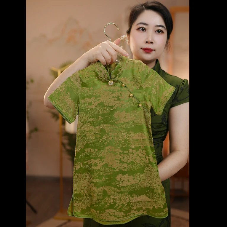 3绿萝旗袍#夏季汉元素儿童短袖中国风女童夏款古风中式旗袍裙