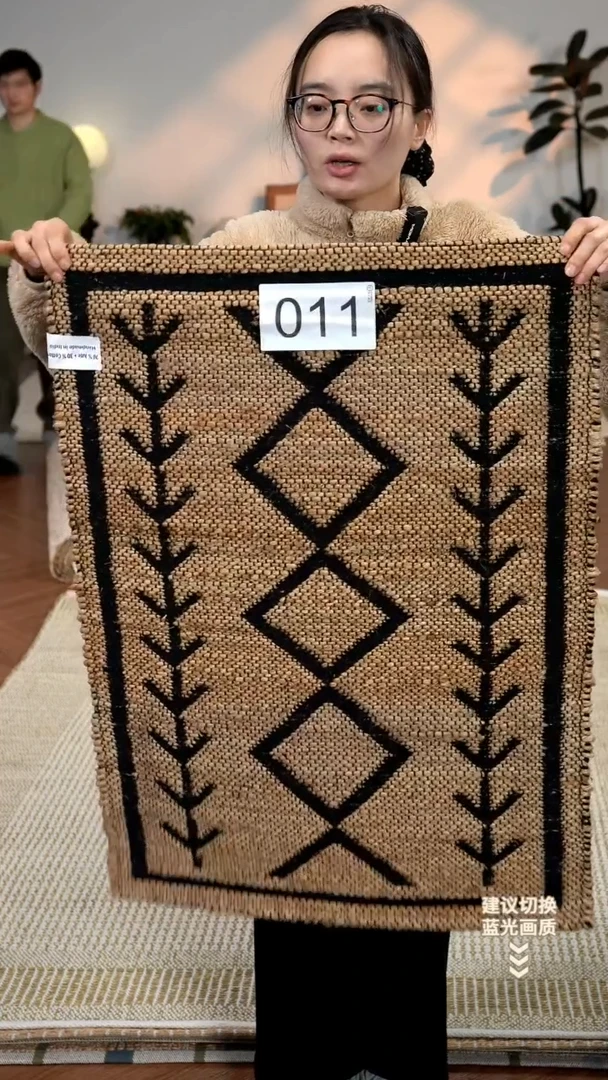 黄麻【60*90】印度进口黄麻地毯【黑色鱼骨条纹】011