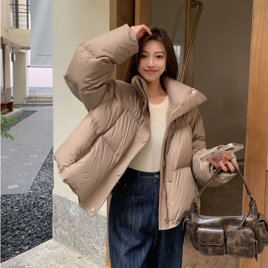 新款90绒立领韩版百搭保暖羽绒服女学生冬纯色外套W88