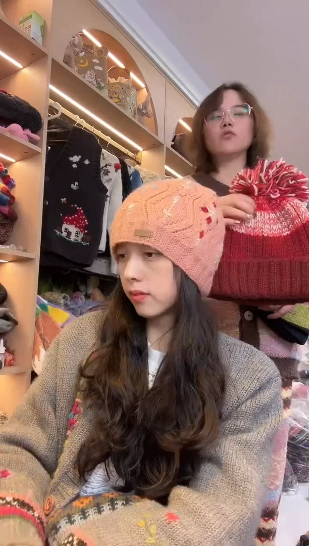 羊毛美利奴粉色针织帽