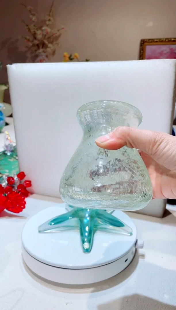 【闪购商品】琉璃手工艺品冰裂透明小花瓶  微瑕