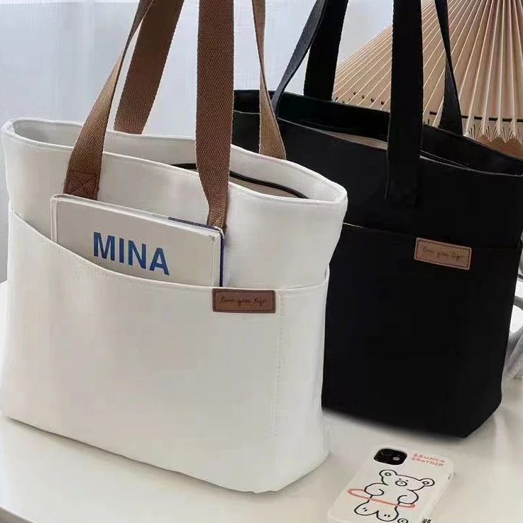 学生上课日系单肩百搭简约大容量帆布休闲通勤文艺托特手提布袋
