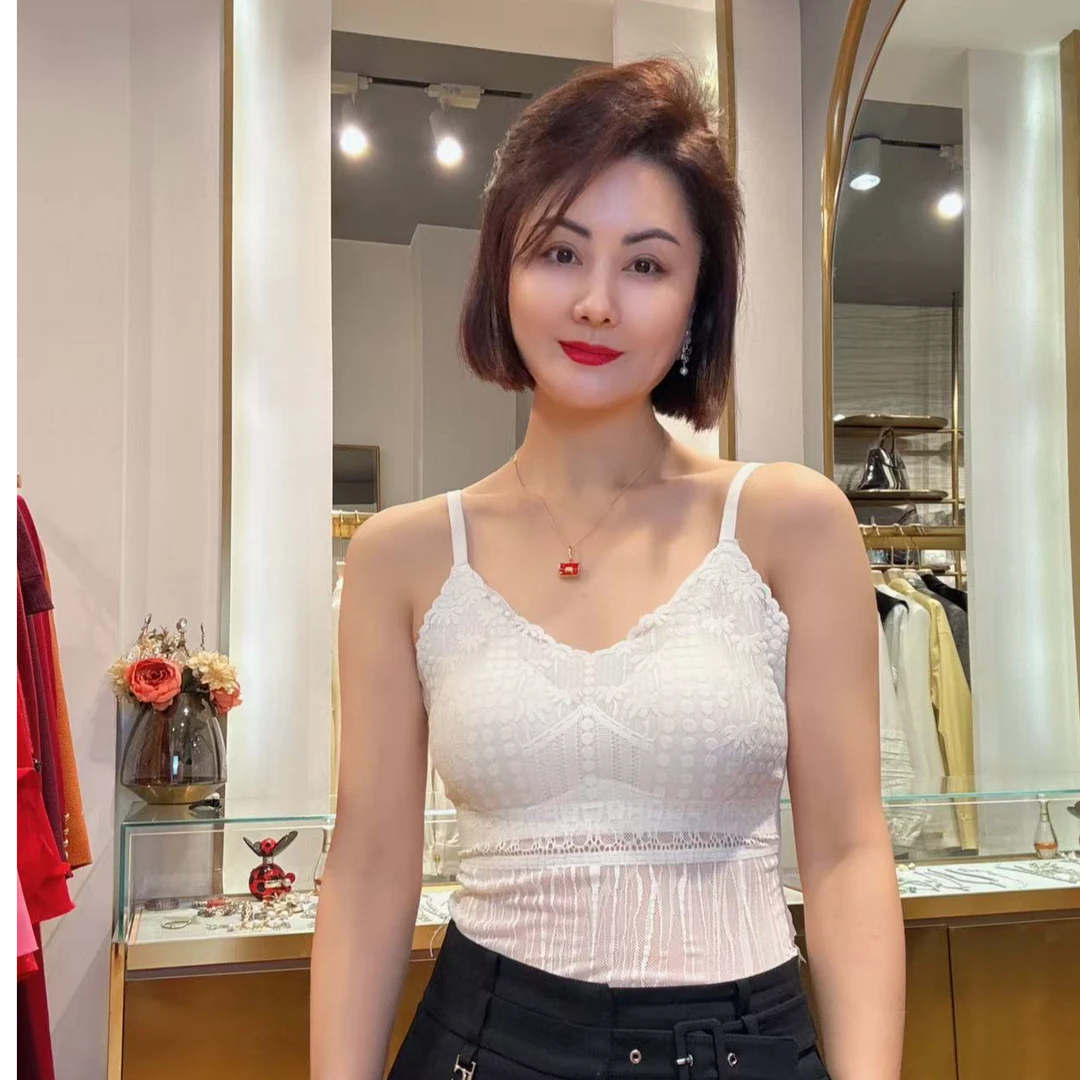 2025春夏季流苏蕾丝吊带美背固定一体女背心修身内搭上衣89-536