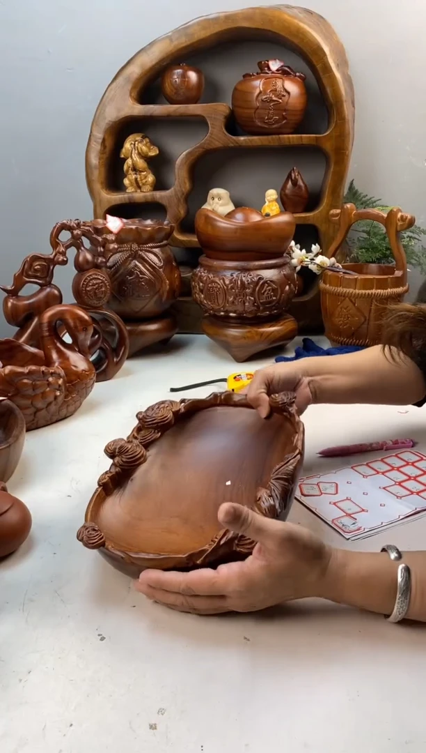 香樟木A22福临门果盆/尺寸28*22*8