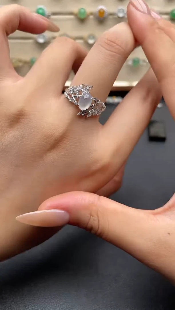 银S925镶嵌戒指翡翠一物一证一礼盒