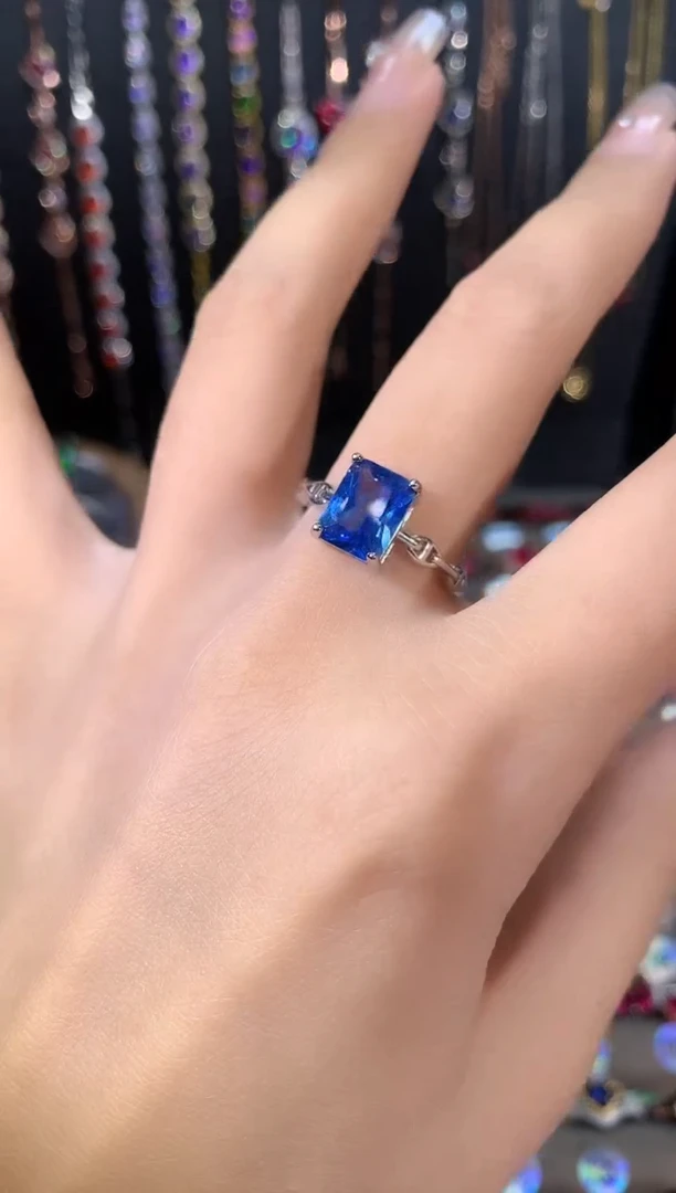 戒指蓝宝石银S925镶嵌矢车菊银色79