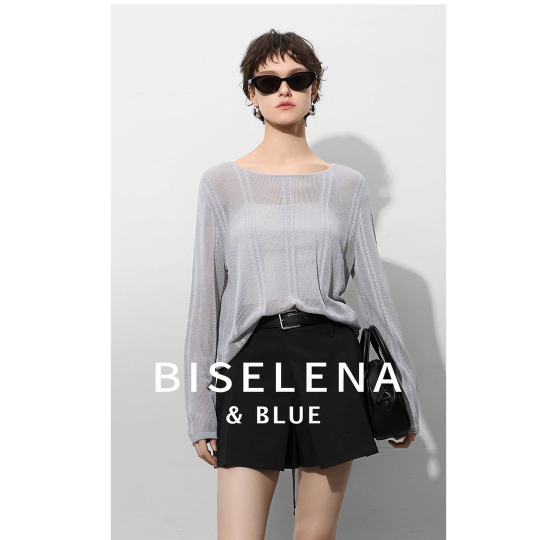 法式圆领镂空抽绳长袖针织衫女2025夏季新款设计感薄款上衣短款