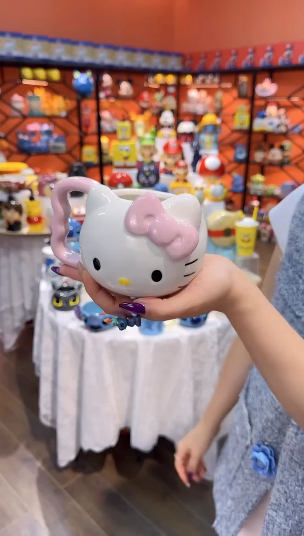 瓷片@@粉色凯特猫陶瓷水杯