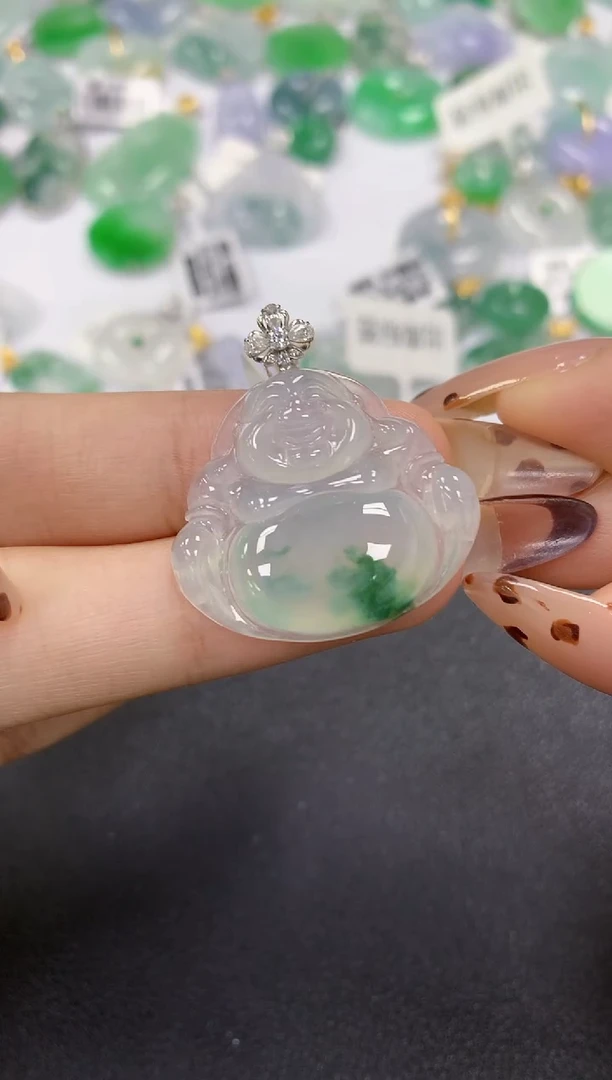 颈饰18K金镶嵌翡翠a货假一赔三支持复检百元上9元证书费自理