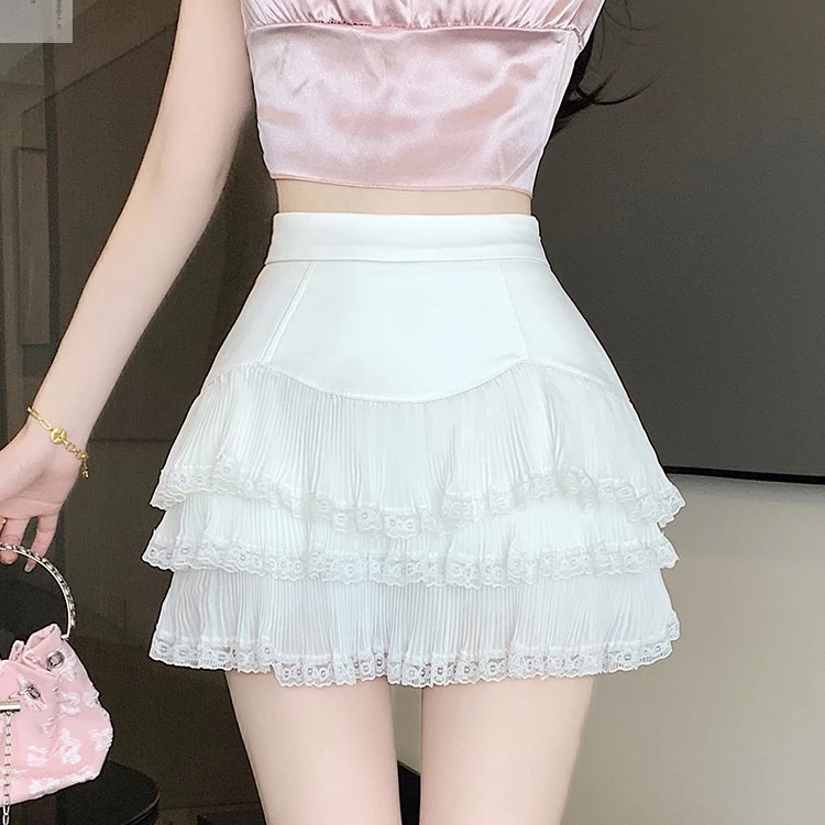 白色辣妹蕾丝花边蛋糕裙夏季显瘦半身裙高腰A字百搭俏皮包臀短裙