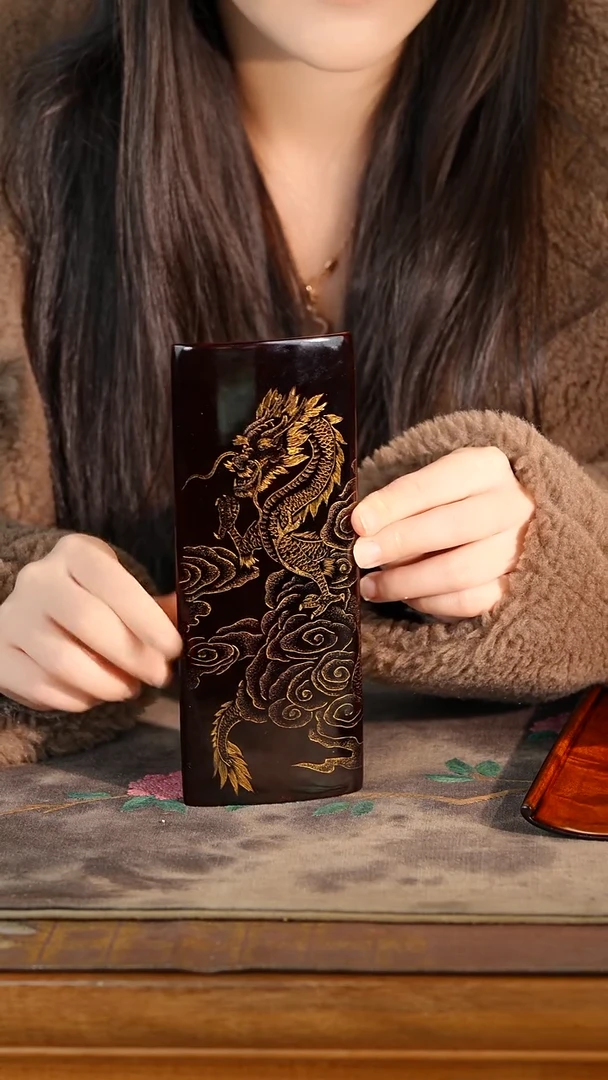 金丝楠木戗金手工绘画龙纹茶则